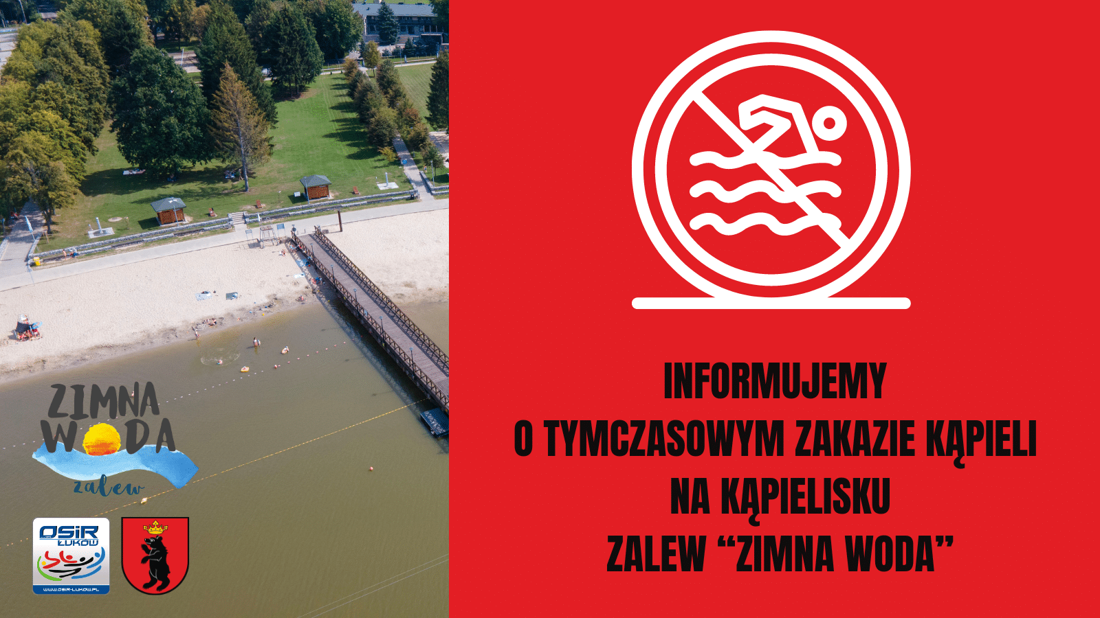 Tymczasowy zakaz kąpieli na kąpielisku Zalew “Zimna Woda”